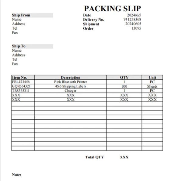 Packing List
