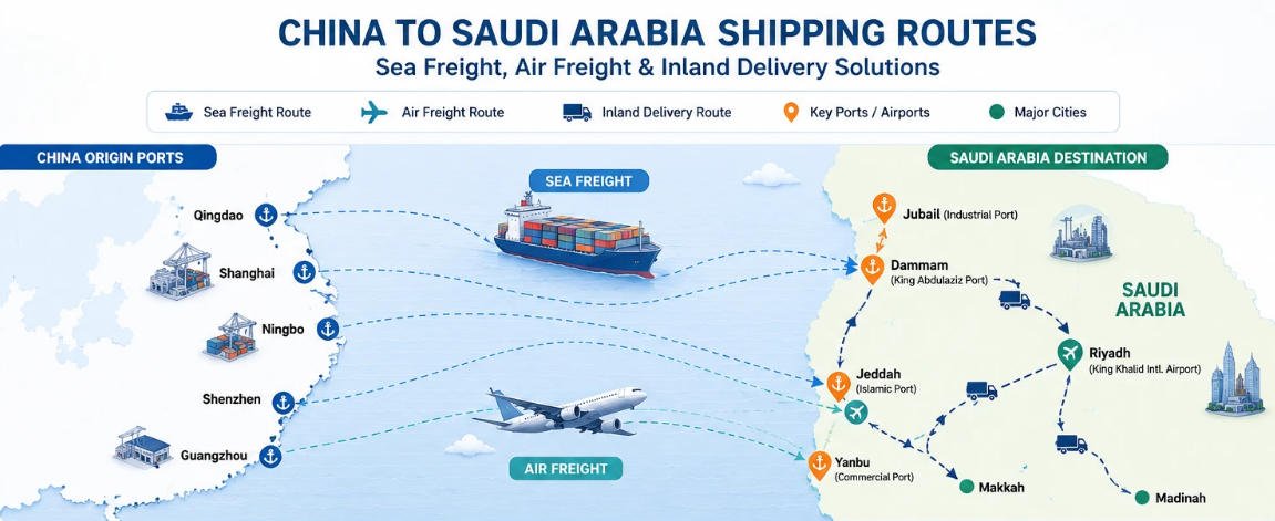 Sea and air freight from China to Saudi Arabia