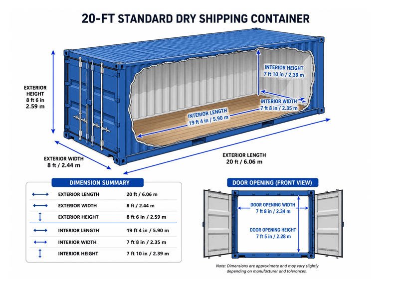 Precise Dimensions of a 20FT Container